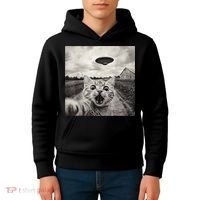 Funny Cat Ufo Alien Selfie Kids Hoodie thumb 4