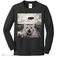 Funny Cat Ufo Alien Selfie Kids Long Sleeve Shirt thumb 0