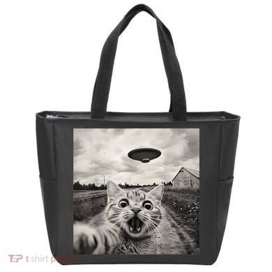 Funny Cat Ufo Alien Selfie Tote Bag