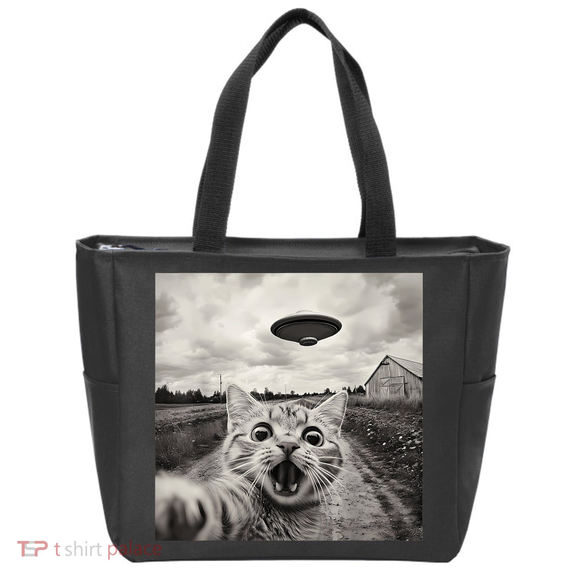 Funny Cat Ufo Alien Selfie Tote Bag