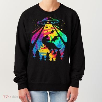 Funny Colorful Ufo Alien Trex Dinosaurs Abduction Women's Sweatshirt
