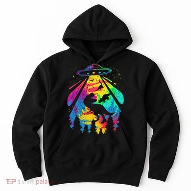 Funny Colorful Ufo Alien Trex Dinosaurs Abduction Hoodie