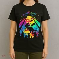 Funny Colorful Ufo Alien Trex Dinosaurs Abduction T-Shirt thumb 4