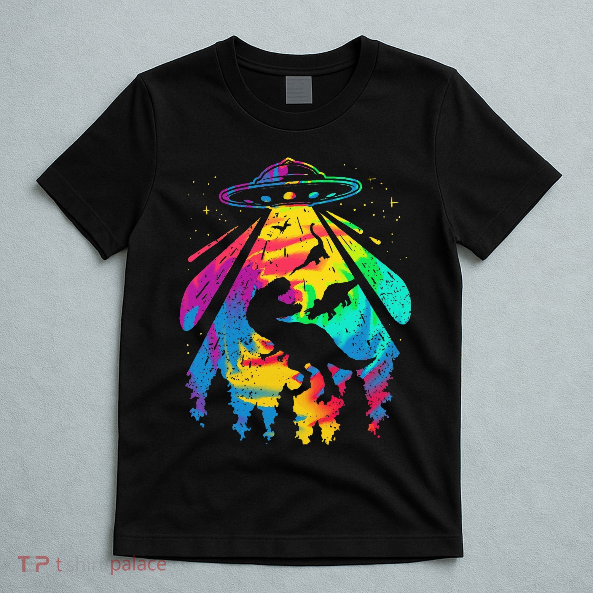 Funny Colorful Ufo Alien Trex Dinosaurs Abduction T-Shirt