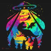 Funny Colorful Ufo Alien Trex Dinosaurs Abduction T-Shirt thumb 7