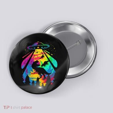 Funny Colorful Ufo Alien Trex Dinosaurs Abduction Button