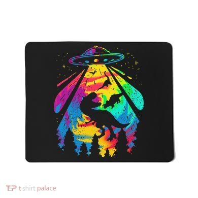 Funny Colorful Ufo Alien Trex Dinosaurs Abduction Mousepad