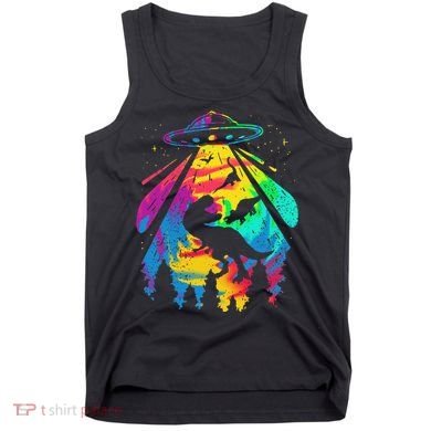 Funny Colorful Ufo Alien Trex Dinosaurs Abduction Tank Top