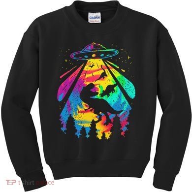 Funny Colorful Ufo Alien Trex Dinosaurs Abduction Kids Sweatshirt