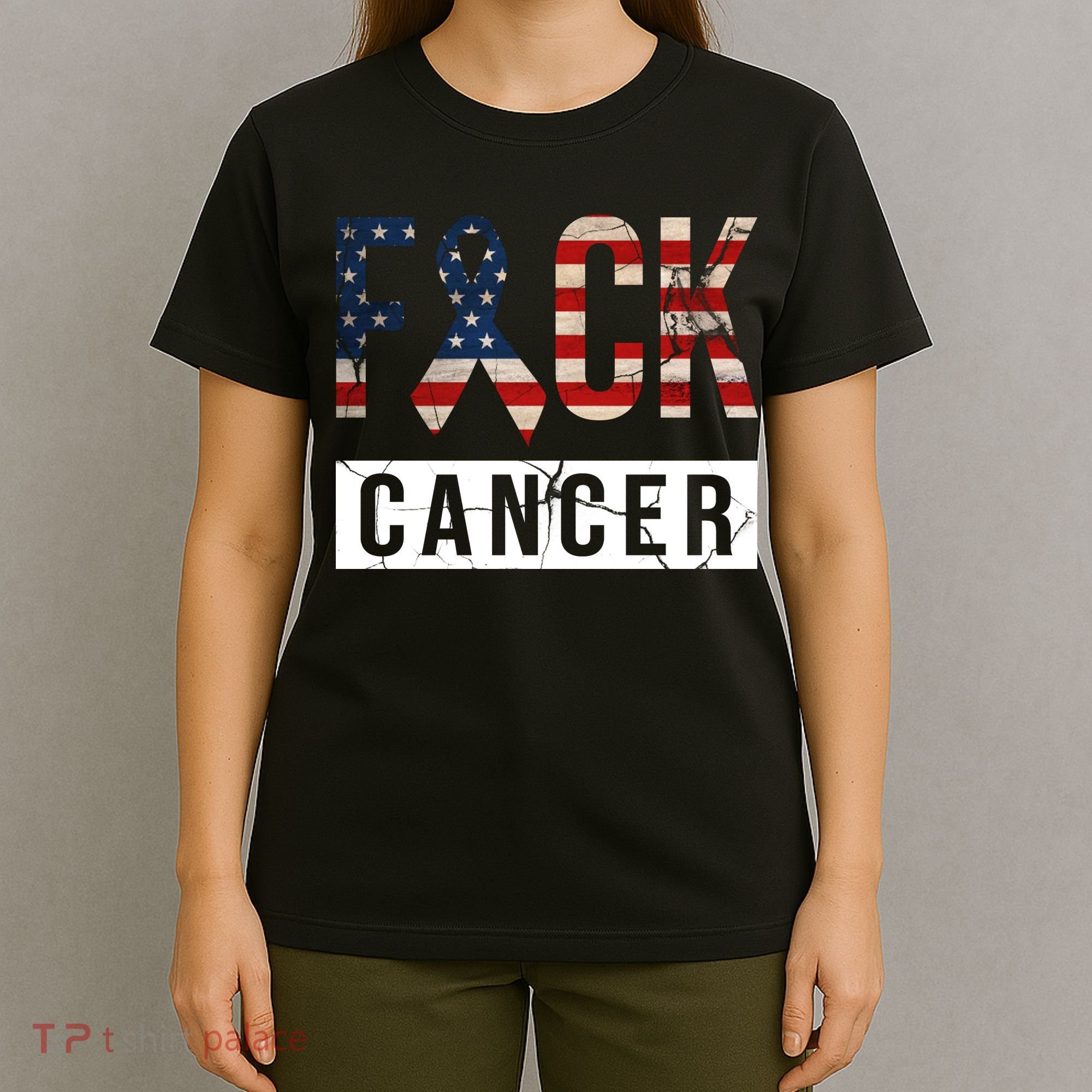F*ck Cancer USA American Flag Ribbon T-Shirt
