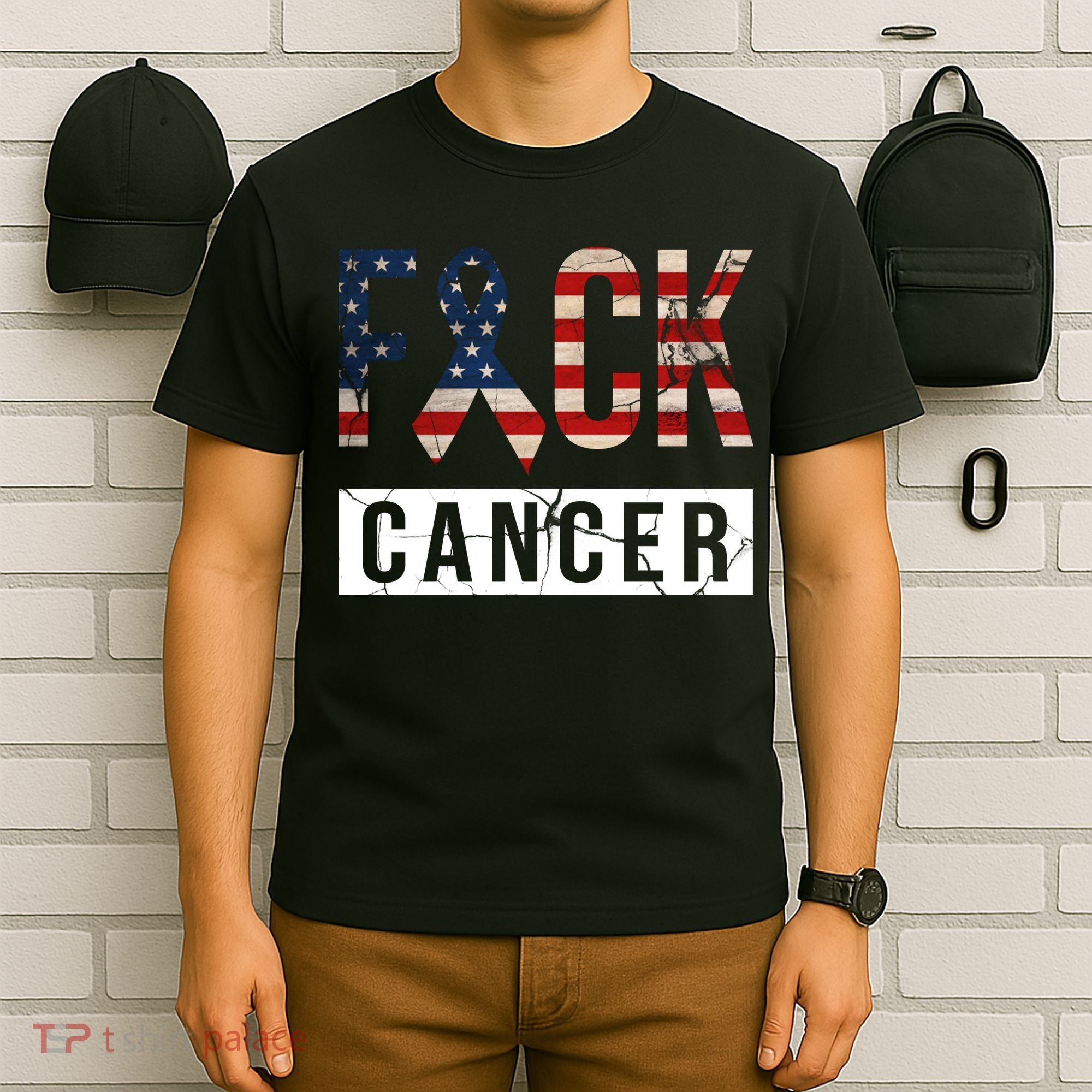 F*ck Cancer USA American Flag Ribbon T-Shirt