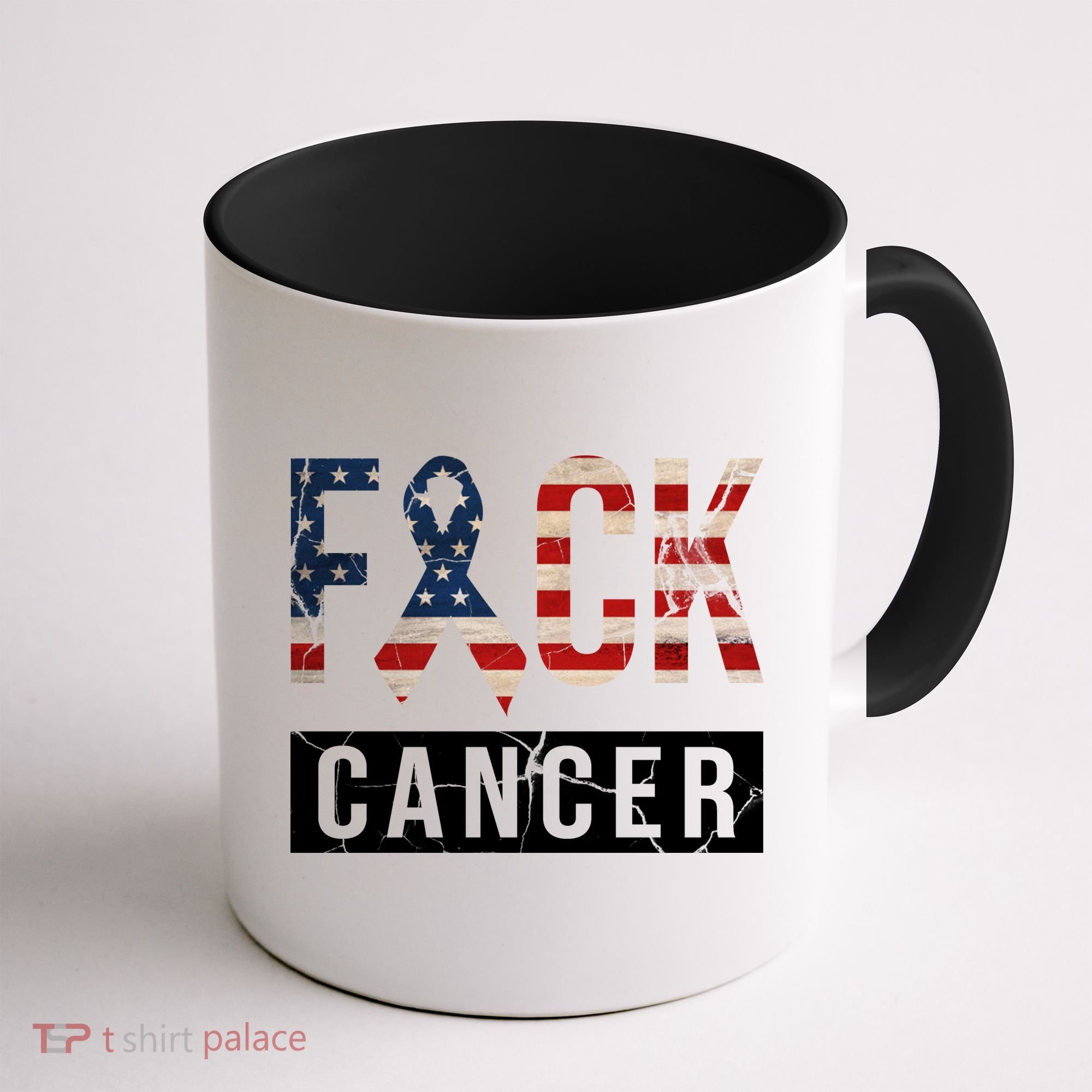 F*ck Cancer USA American Flag Ribbon Coffee Mug