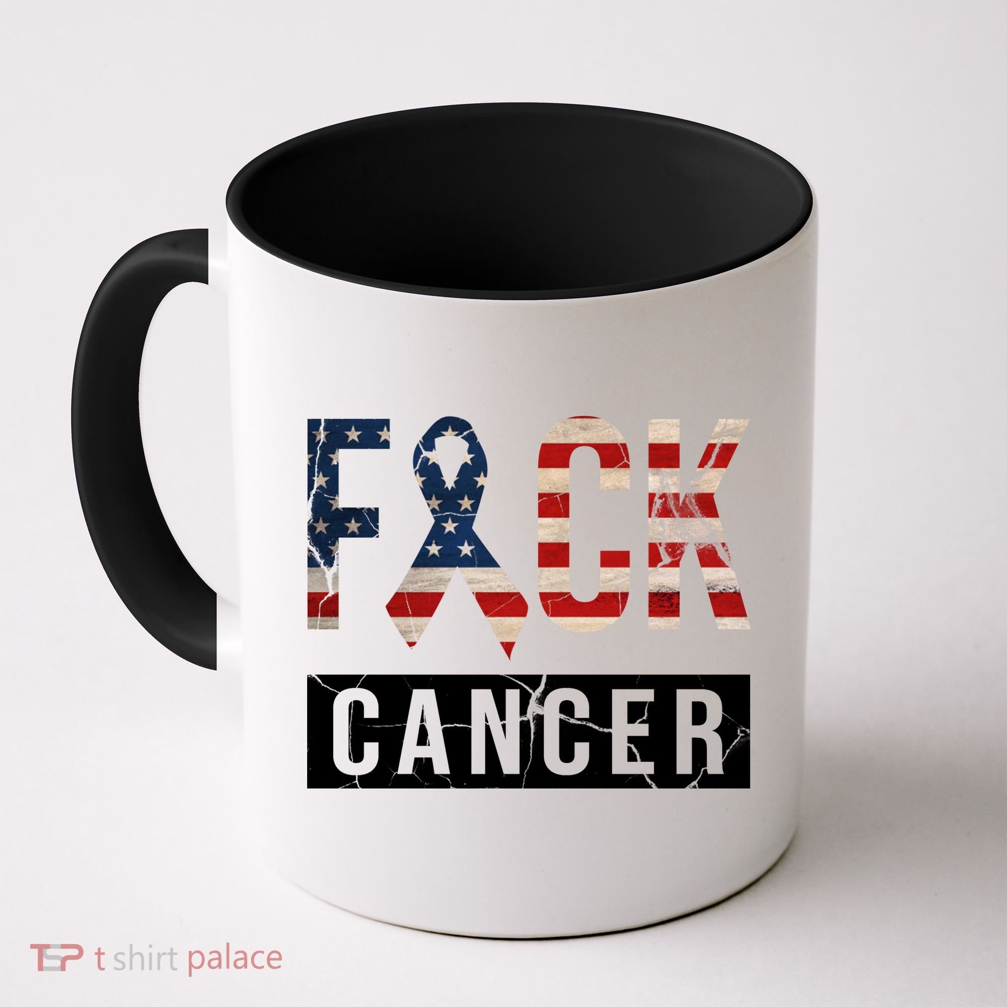 F*ck Cancer USA American Flag Ribbon Coffee Mug