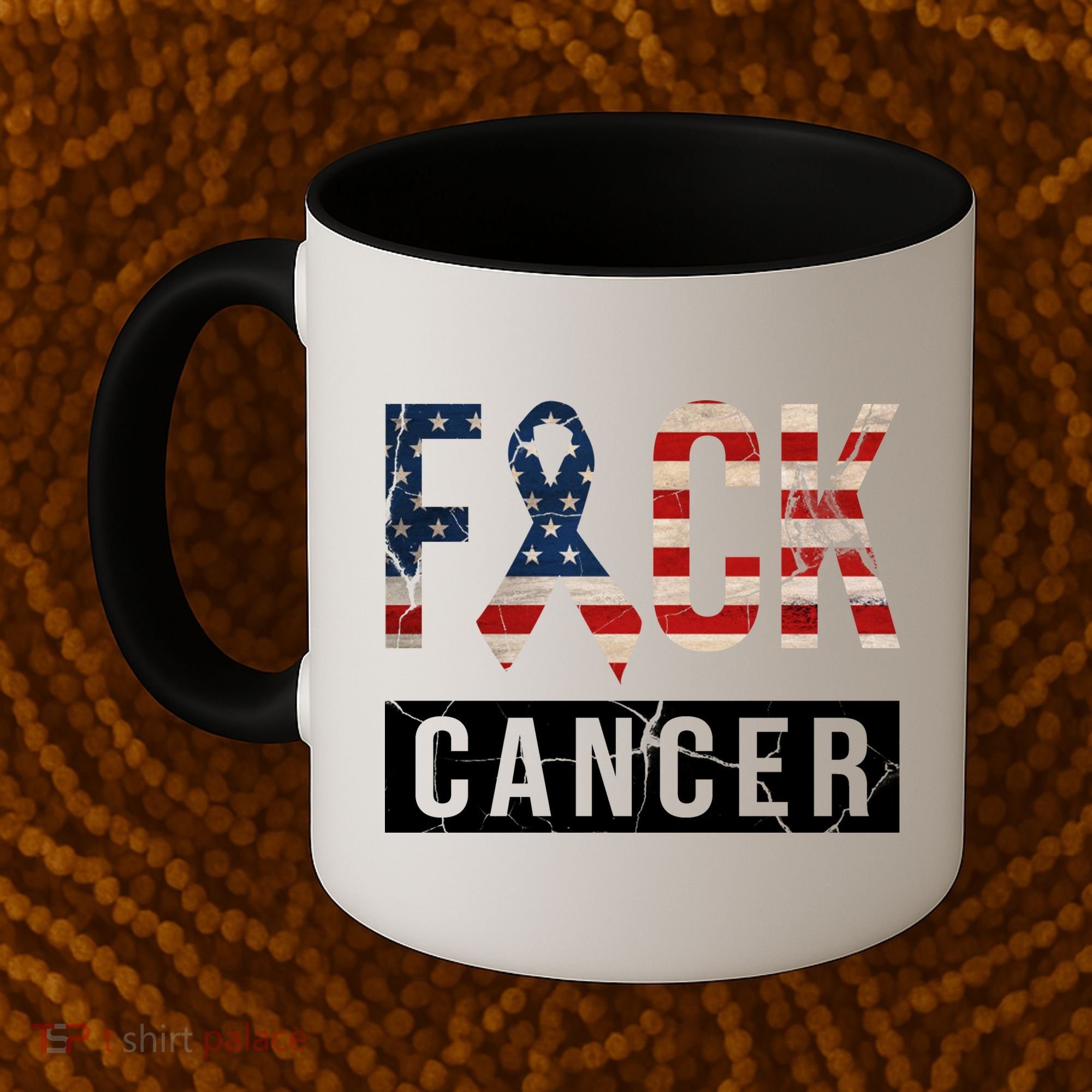 F*ck Cancer USA American Flag Ribbon Coffee Mug