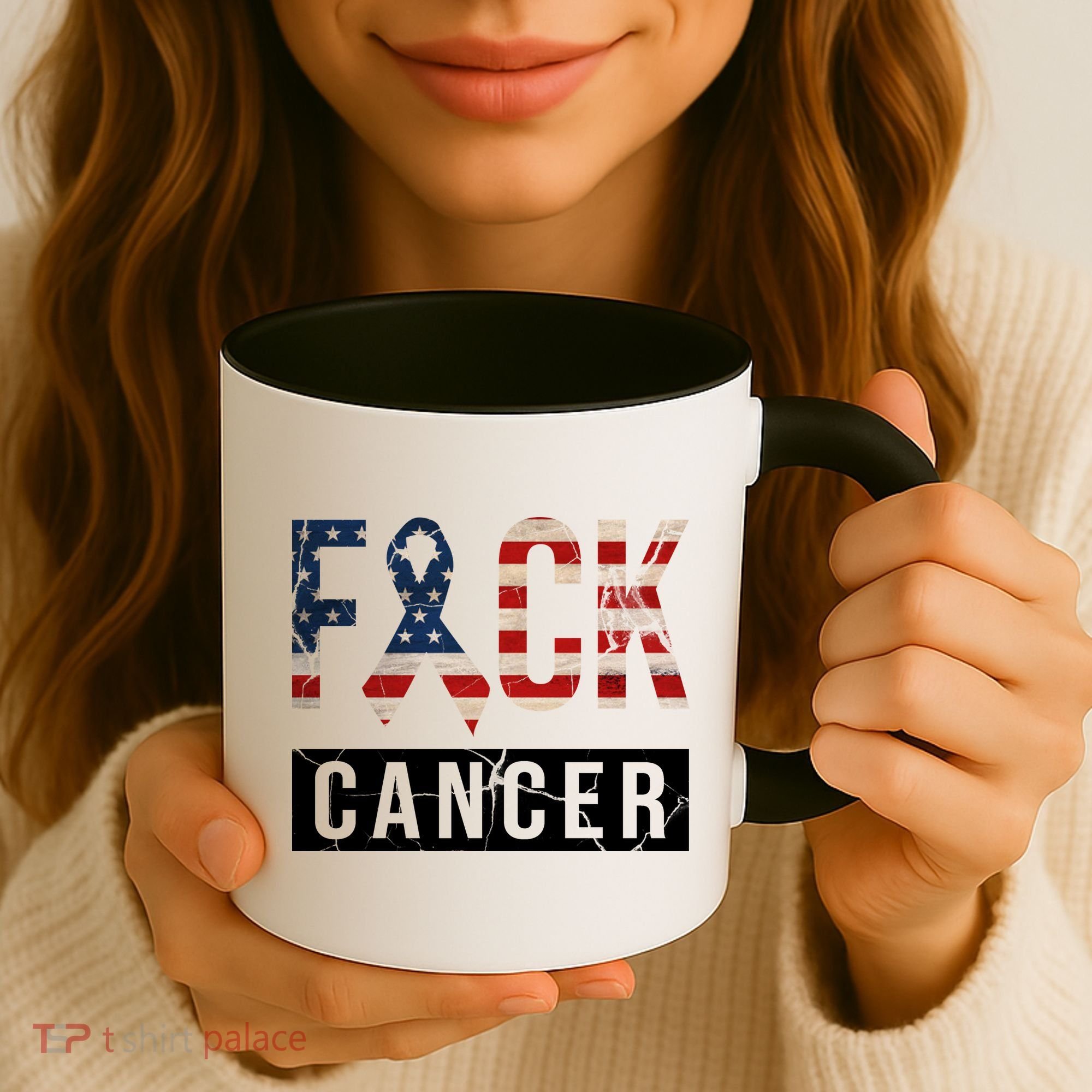 F*ck Cancer USA American Flag Ribbon Coffee Mug