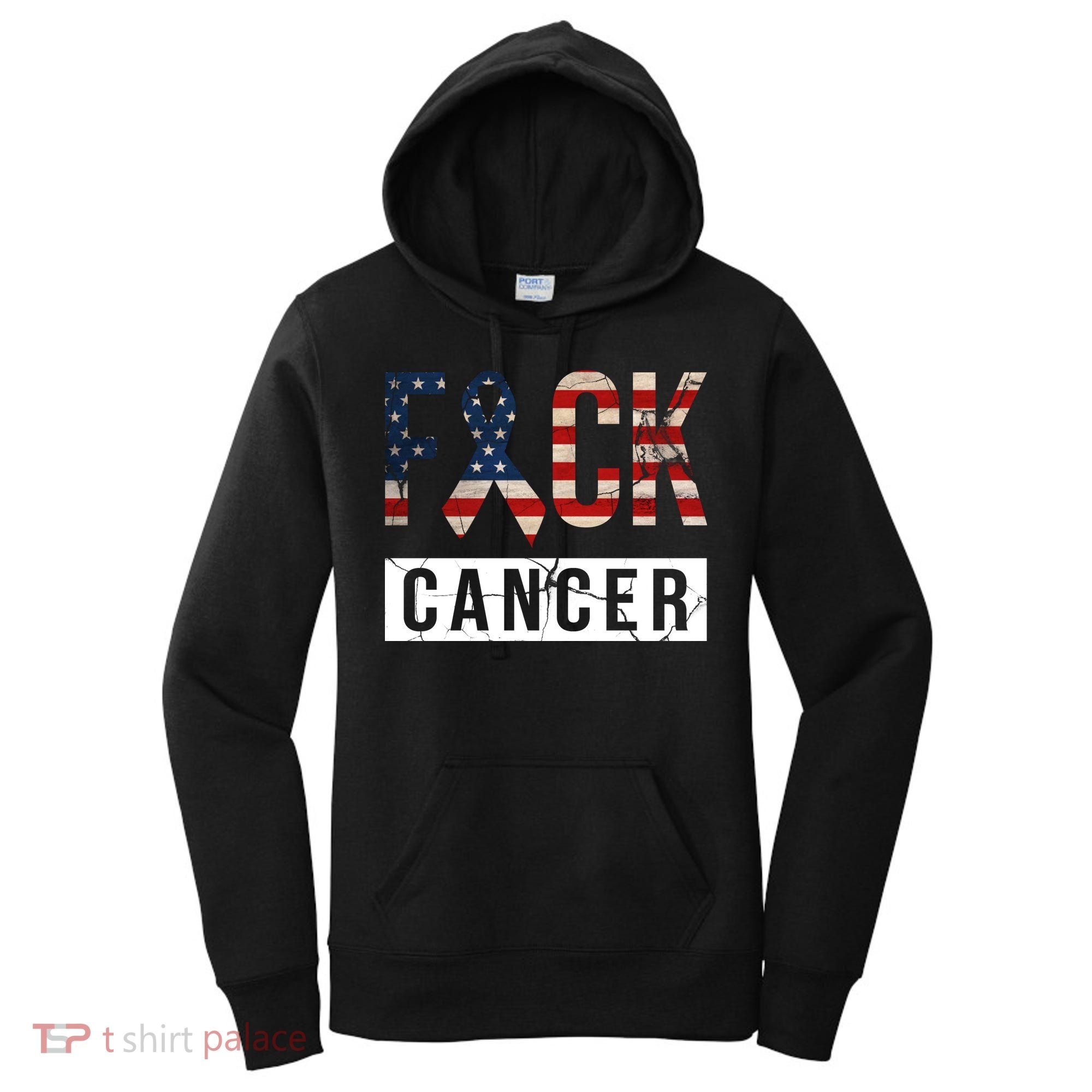 F*ck Cancer USA American Flag Ribbon Women's Hoodie
