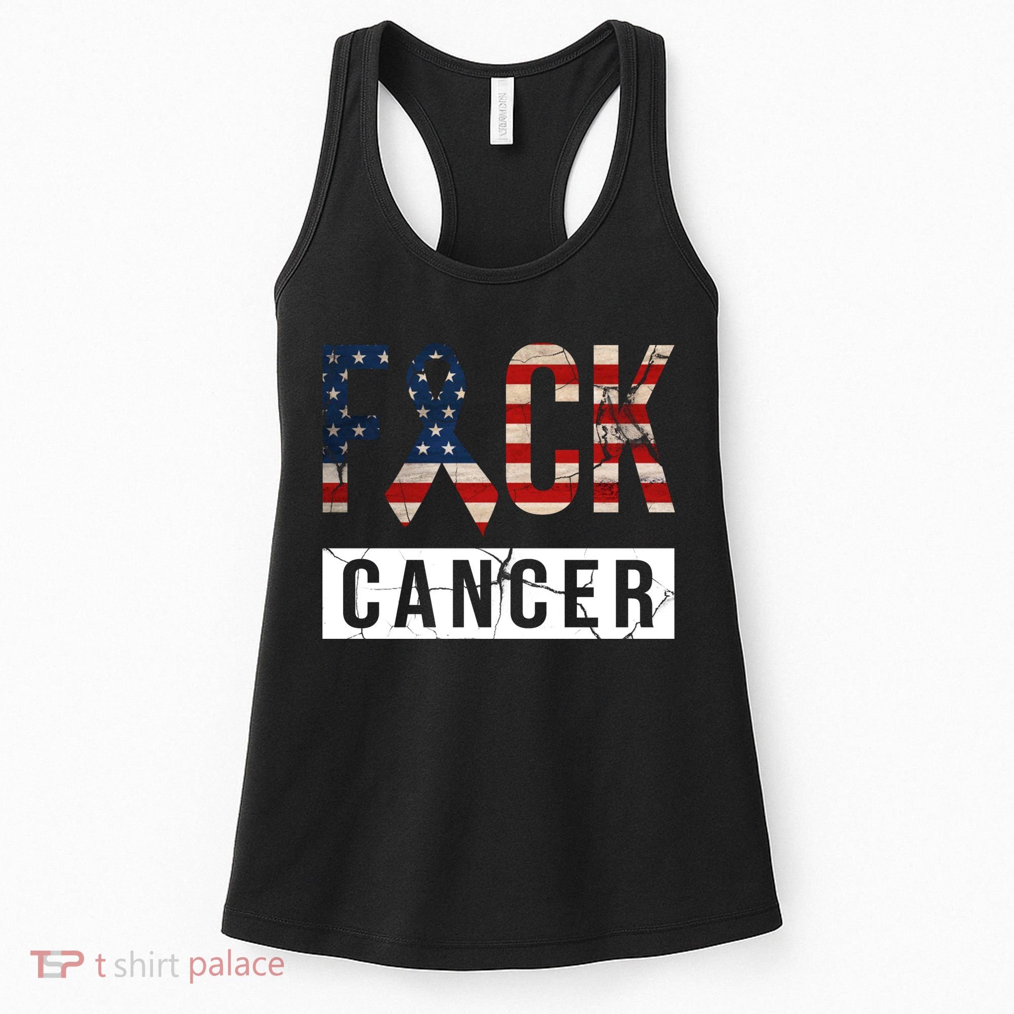 F*ck Cancer USA American Flag Ribbon Women's Tank Top