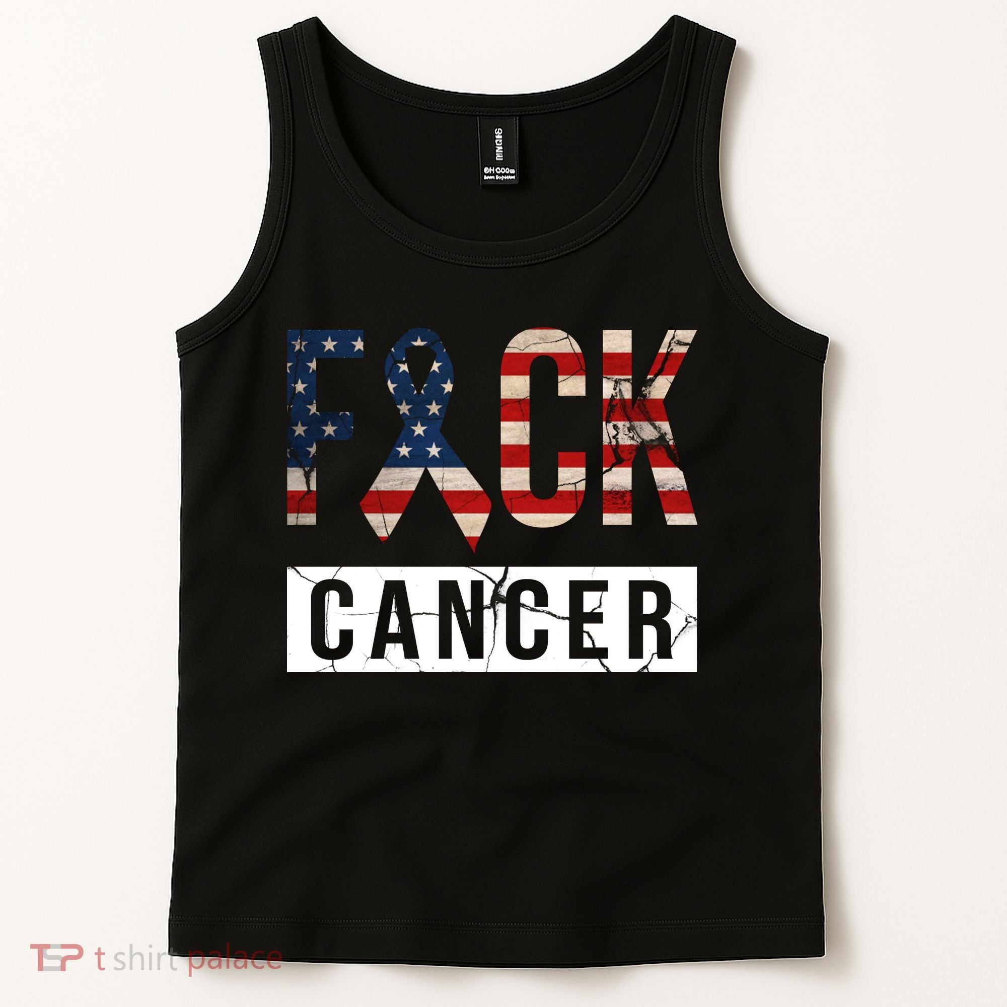 F*ck Cancer USA American Flag Ribbon Tank Top