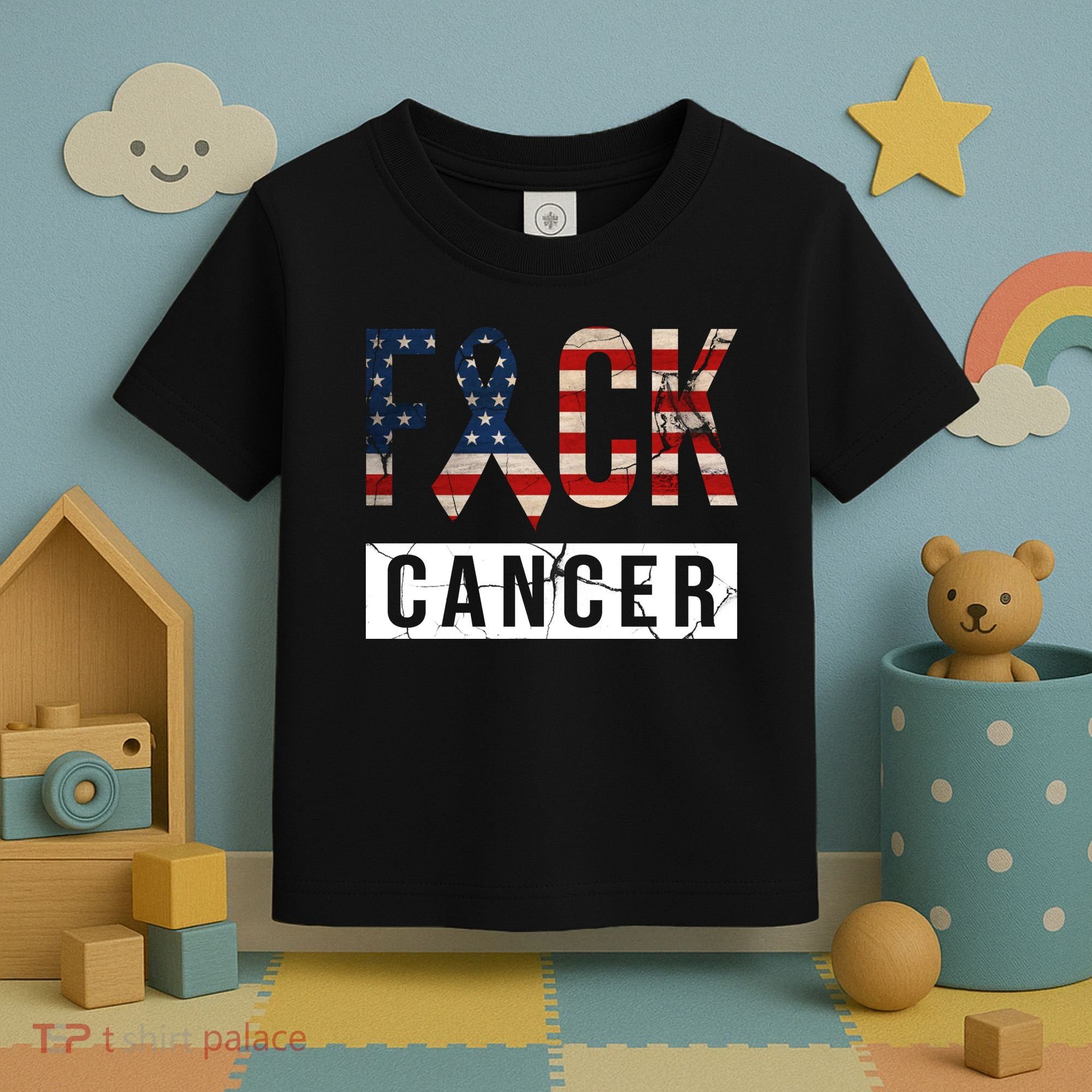 F*ck Cancer USA American Flag Ribbon Toddler T-Shirt