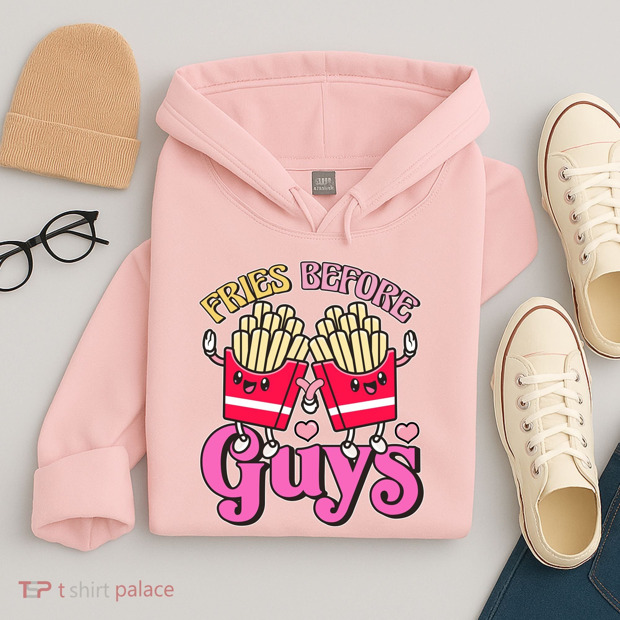 Funny Cute Valentines Day Fries Before Guys Hoodie