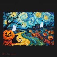 Funny Classic Van Gogh Inspired Halloween Scene Backpack thumb 2