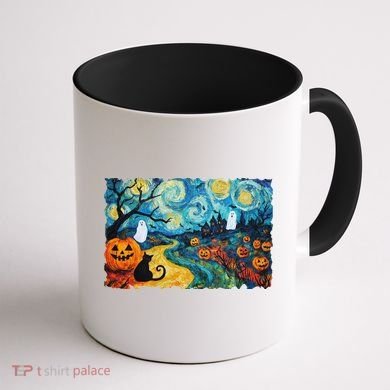 Funny Classic Van Gogh Inspired Halloween Scene Coffee Mug back