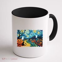 Funny Classic Van Gogh Inspired Halloween Scene Coffee Mug thumb 1