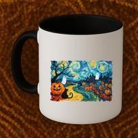 Funny Classic Van Gogh Inspired Halloween Scene Coffee Mug thumb 2