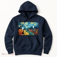 Funny Classic Van Gogh Inspired Halloween Scene Hoodie thumb 0