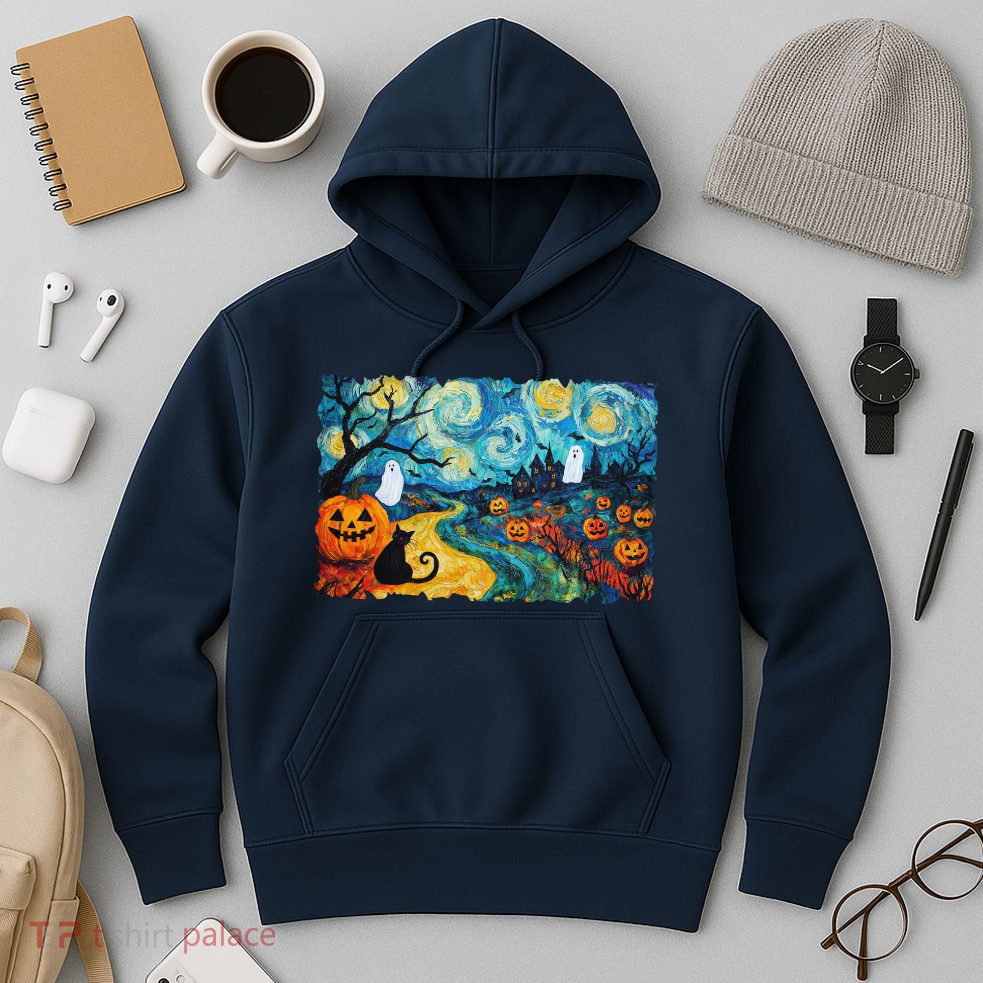 Funny Classic Van Gogh Inspired Halloween Scene Hoodie