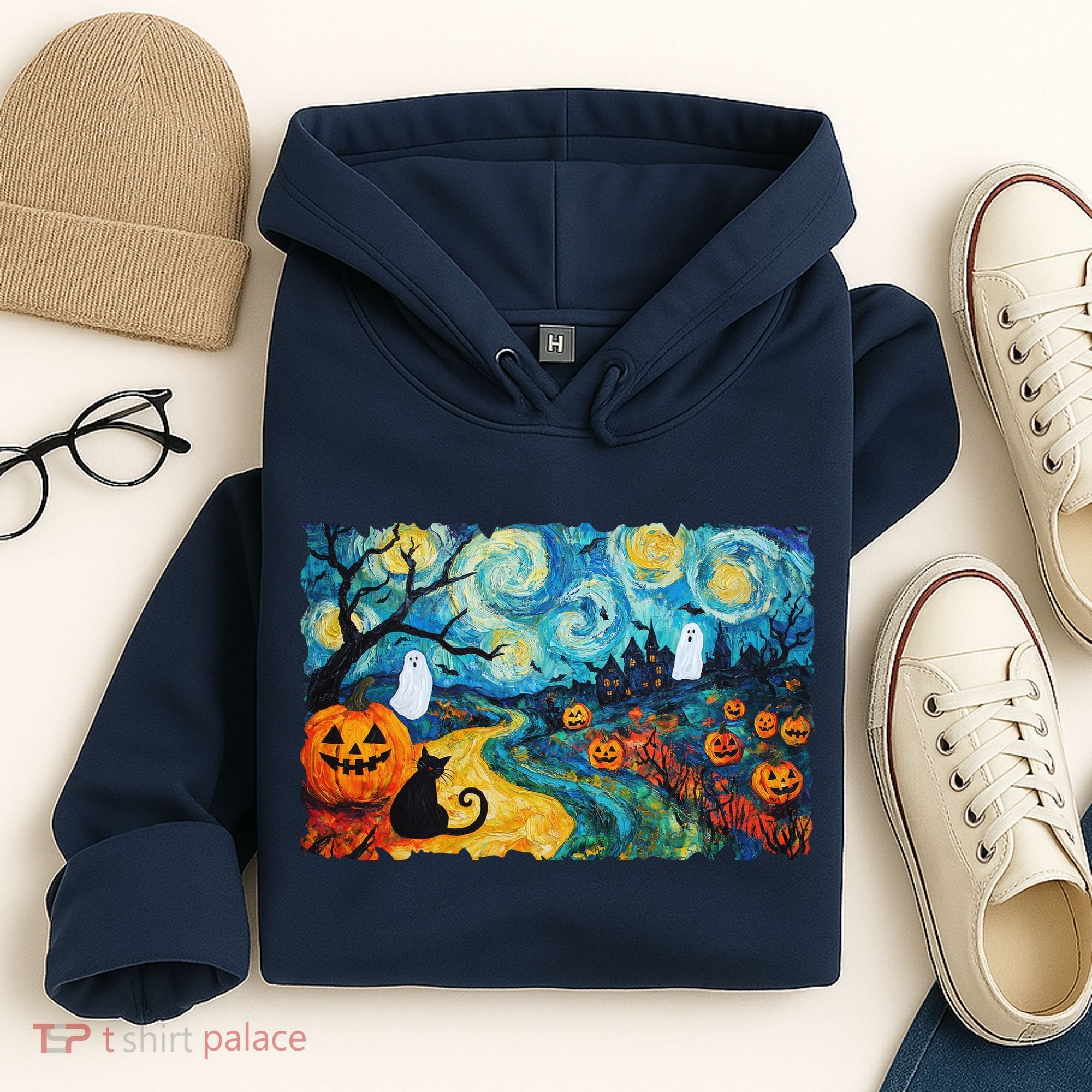 Funny Classic Van Gogh Inspired Halloween Scene Hoodie