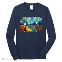Funny Classic Van Gogh Inspired Halloween Scene Long Sleeve Shirt thumb 0