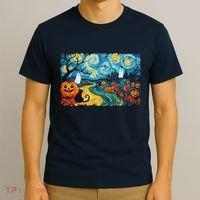 Funny Classic Van Gogh Inspired Halloween Scene T-Shirt thumb 3