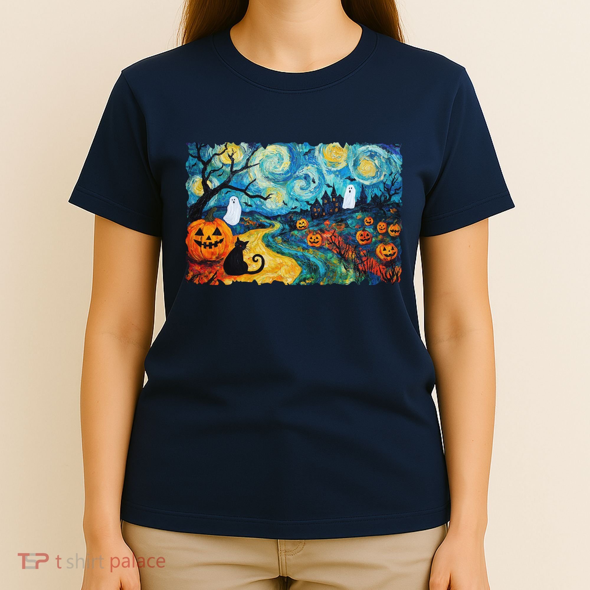Funny Classic Van Gogh Inspired Halloween Scene T-Shirt
