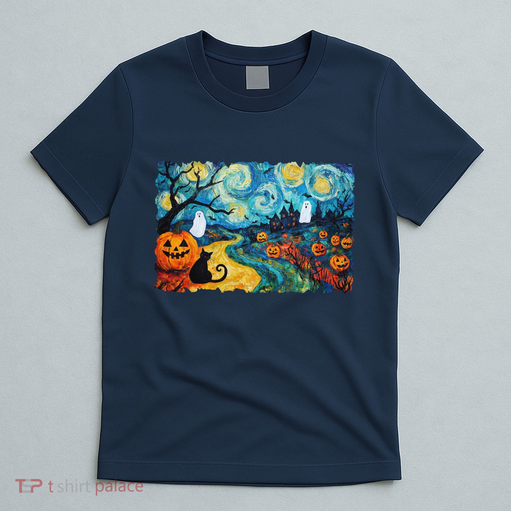 Funny Classic Van Gogh Inspired Halloween Scene T-Shirt