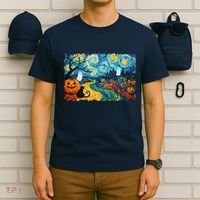 Funny Classic Van Gogh Inspired Halloween Scene T-Shirt thumb 6
