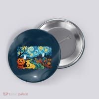 Funny Classic Van Gogh Inspired Halloween Scene Button thumb 0