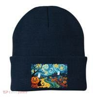 Funny Classic Van Gogh Inspired Halloween Scene Beanie thumb 0