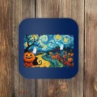 Funny Classic Van Gogh Inspired Halloween Scene Coaster thumb 0