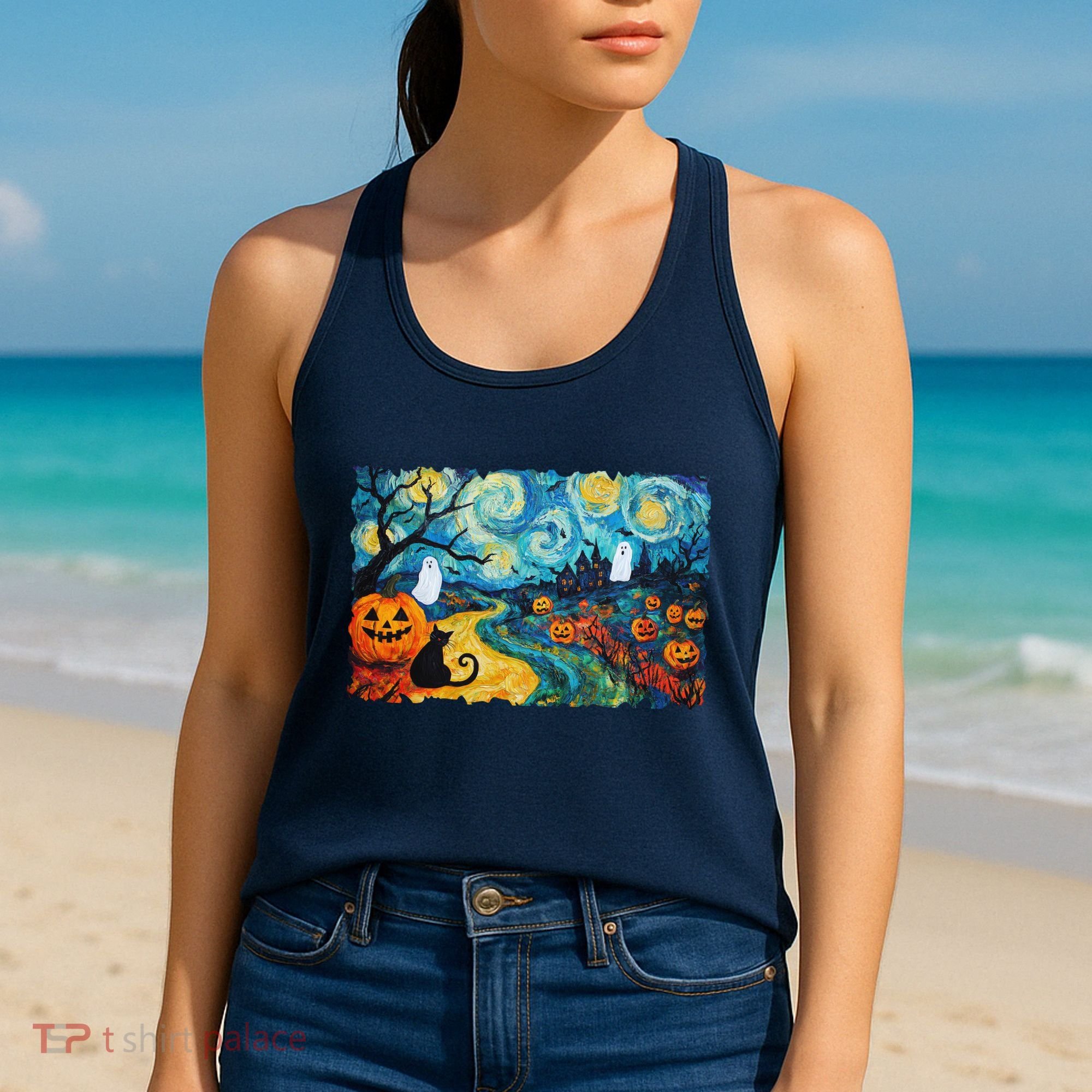 Funny Classic Van Gogh Inspired Halloween Scene Women's Tank Top