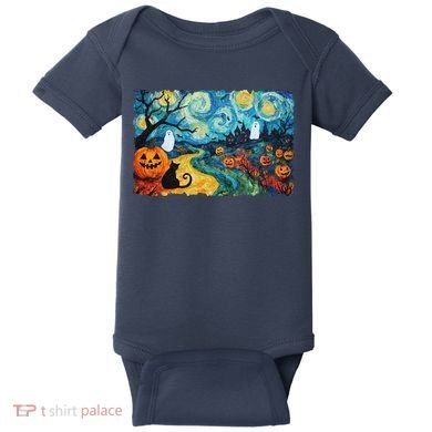 Funny Classic Van Gogh Inspired Halloween Scene Baby Bodysuit