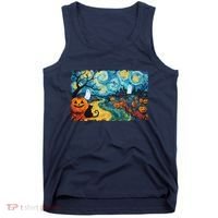 Funny Classic Van Gogh Inspired Halloween Scene Tank Top thumb 0