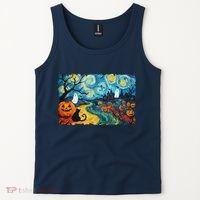 Funny Classic Van Gogh Inspired Halloween Scene Tank Top thumb 2