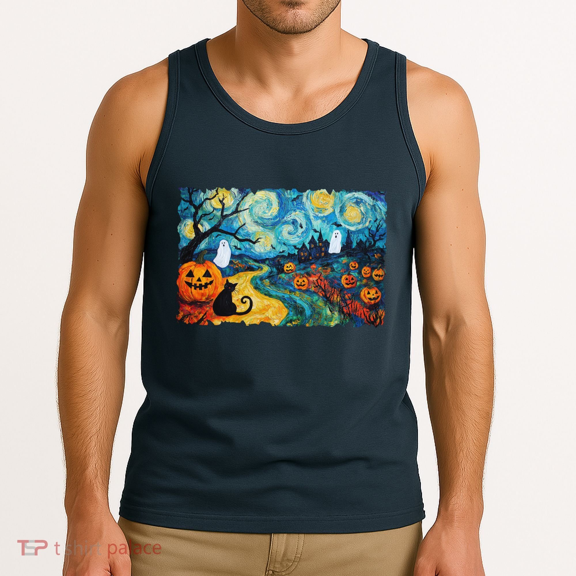 Funny Classic Van Gogh Inspired Halloween Scene Tank Top