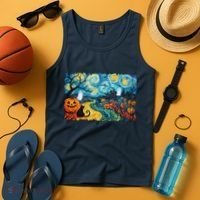 Funny Classic Van Gogh Inspired Halloween Scene Tank Top thumb 4