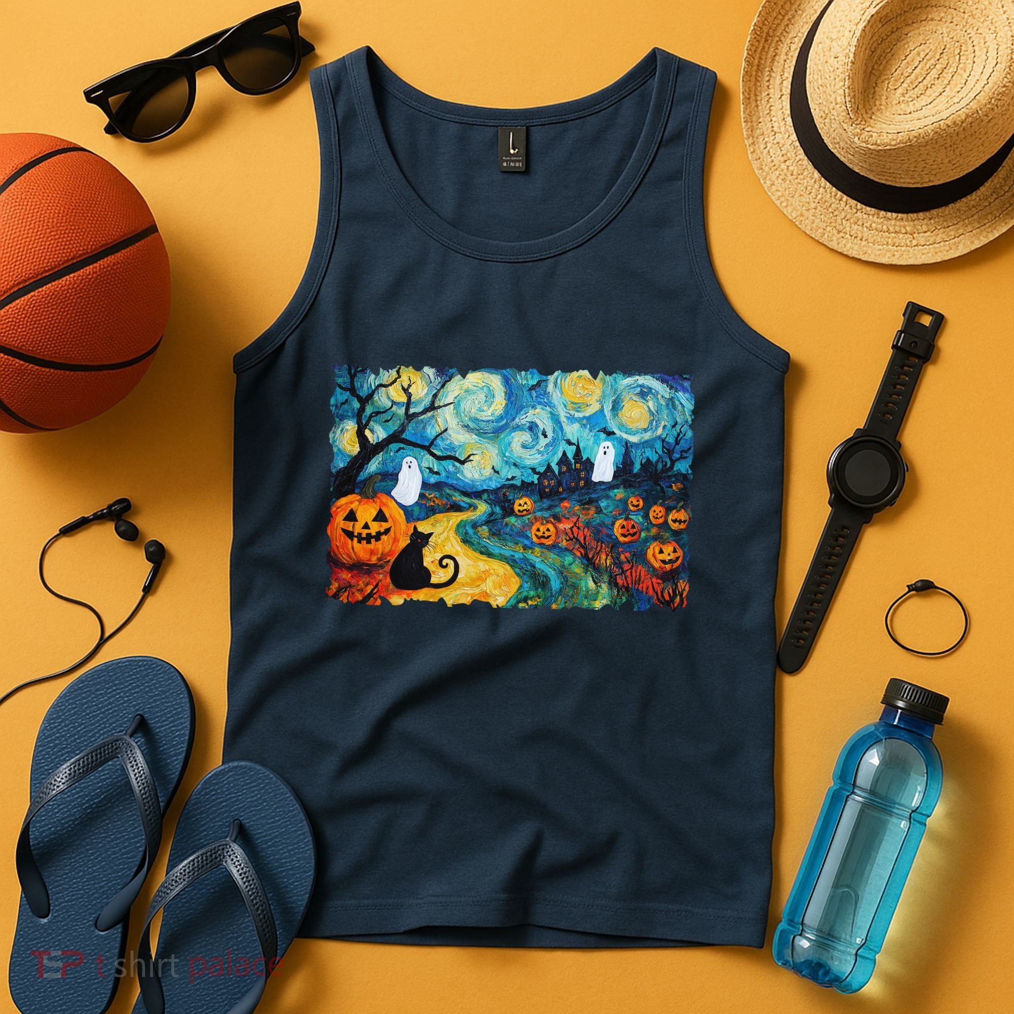 Funny Classic Van Gogh Inspired Halloween Scene Tank Top