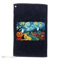 Funny Classic Van Gogh Inspired Halloween Scene Golf Towel thumb 0