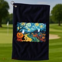 Funny Classic Van Gogh Inspired Halloween Scene Golf Towel thumb 1