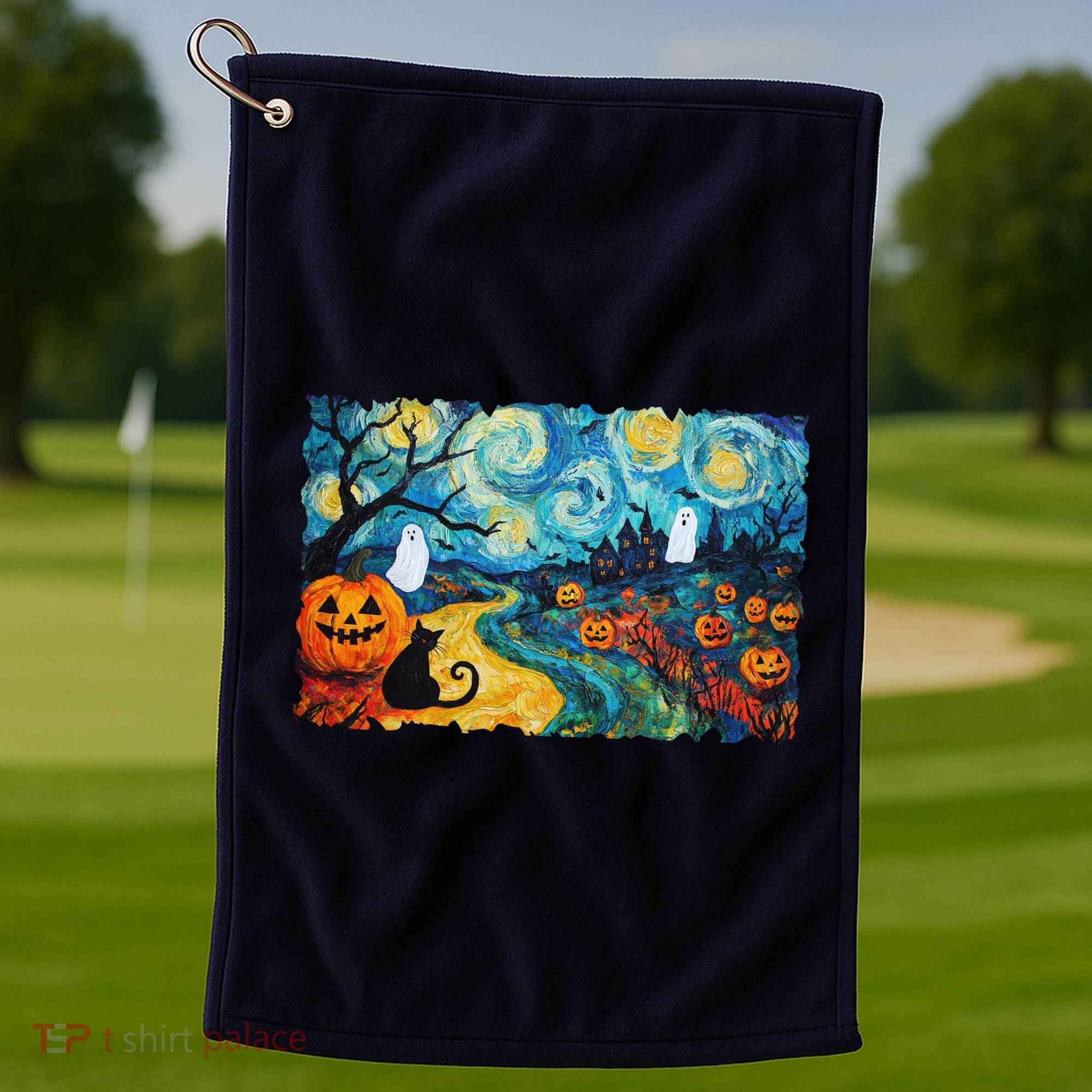 Funny Classic Van Gogh Inspired Halloween Scene Golf Towel