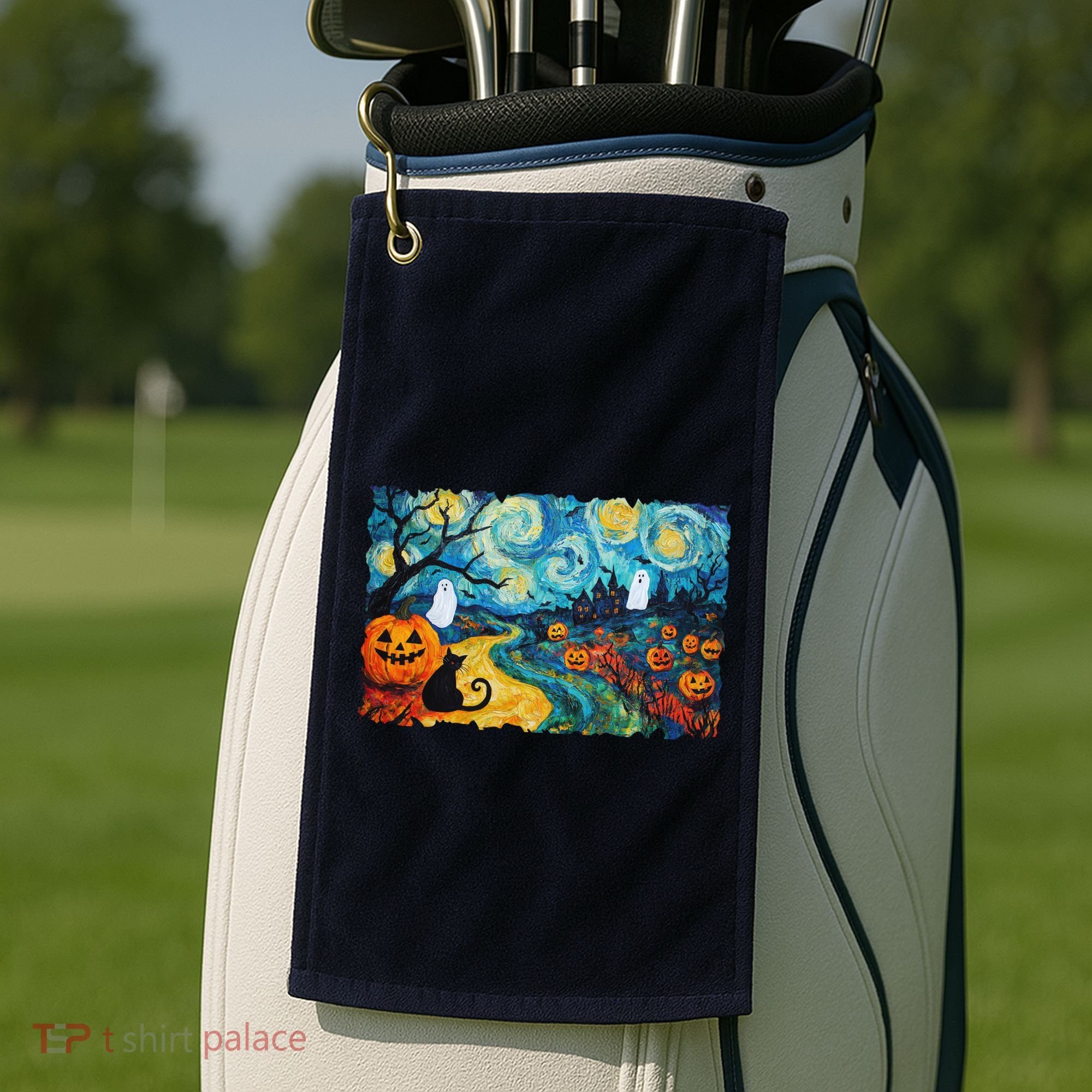 Funny Classic Van Gogh Inspired Halloween Scene Golf Towel